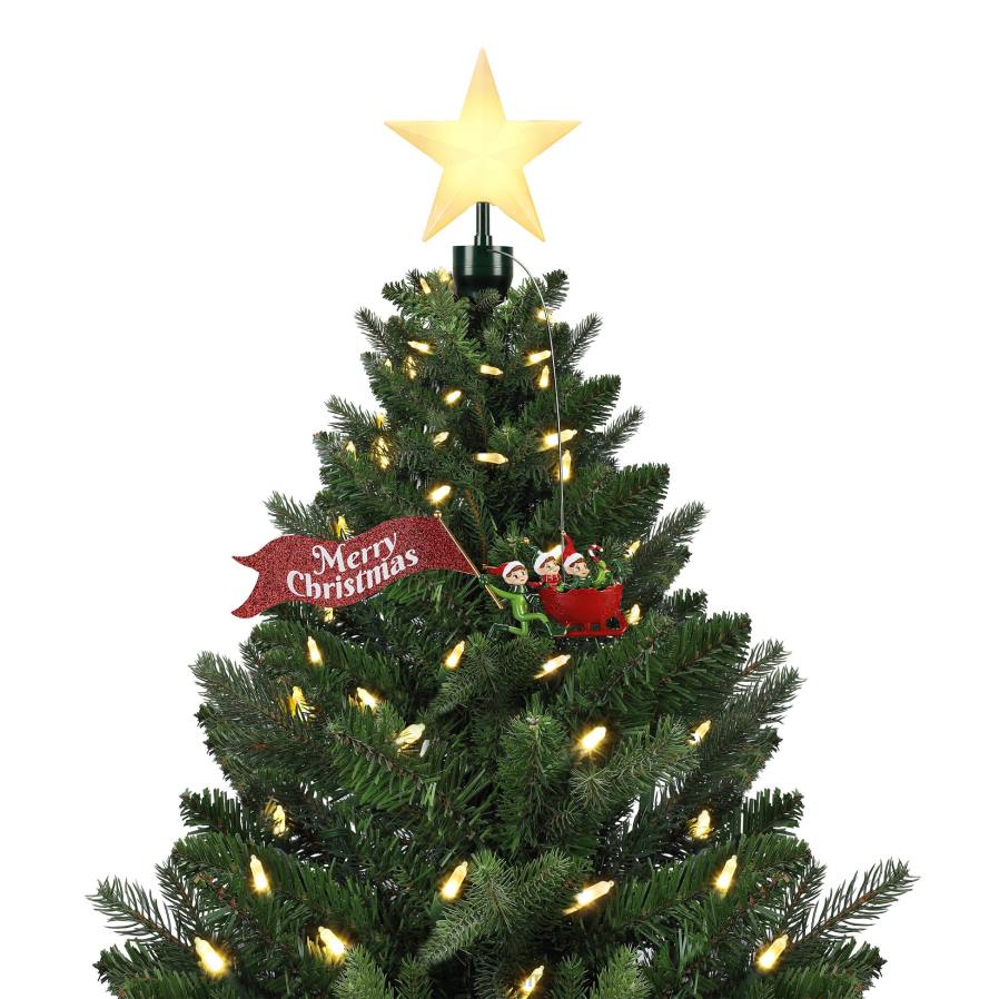 décoration Mr. Christmas Cimier d'arbre en traîneau d'elfes animés avec bannière D00B160