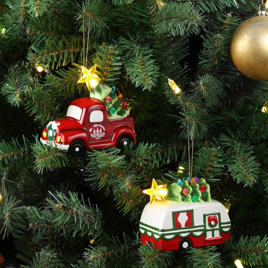 décoration Mr. Christmas Ensemble de 4,5 po de 2 ornements de véhicules rétro en céramique D00B141