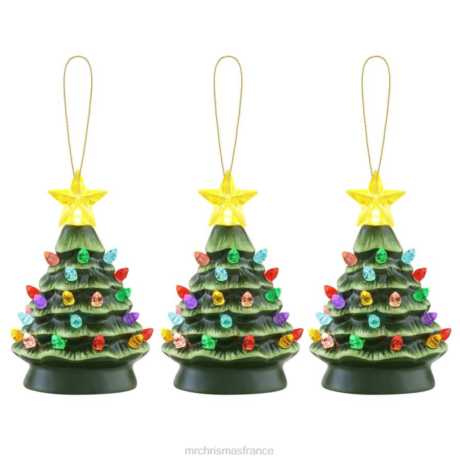 décoration Mr. Christmas Ensemble de 5" de 3 ornements d'arbre en céramique nostalgiques-vert D00B119