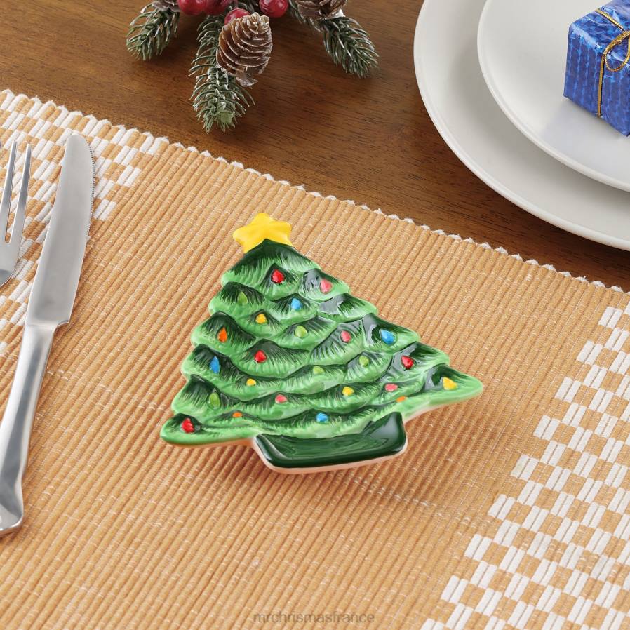 décoration Mr. Christmas Ensemble de plateau à bibelots en céramique de 6 pouces, ornement et arbre D00B97