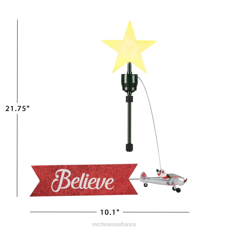 décoration Mr. Christmas Cimier d'arbre biplan animé avec bannière-père Noël noir D00B189