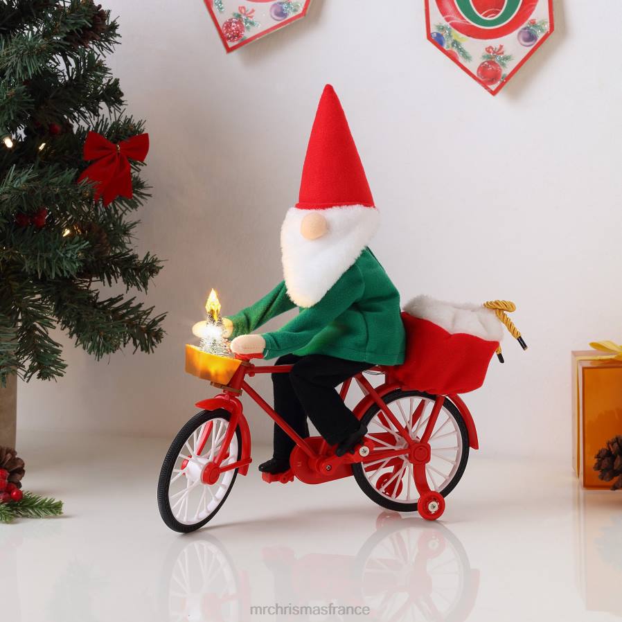 décoration Mr. Christmas Gnome cycliste animé de 11 pouces D00B208