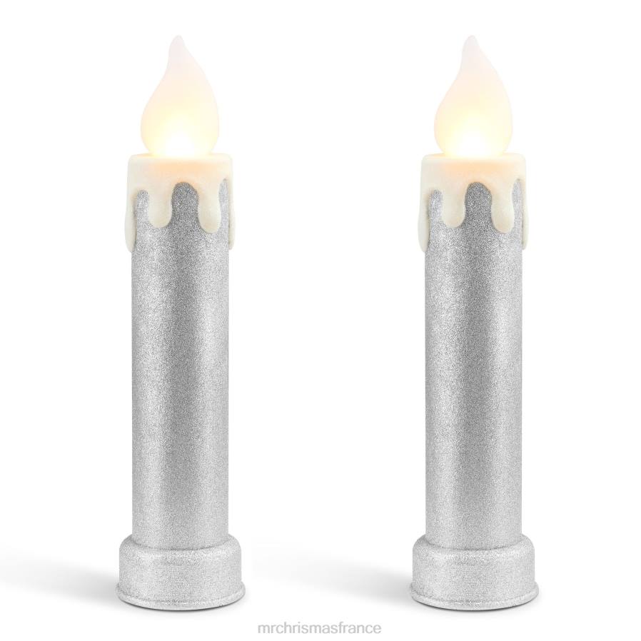 décoration Mr. Christmas Ensemble de 2 bougies moulées par soufflage, 24 pouces, argent D00B256