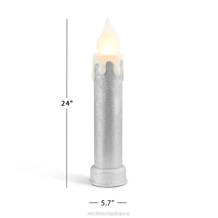 décoration Mr. Christmas Ensemble de 2 bougies moulées par soufflage, 24 pouces, argent D00B256