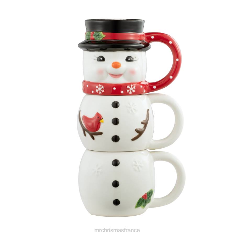 décoration Mr. Christmas Ensemble 12oz de 3 tasses empilables en céramique-bonhomme de neige D00B80