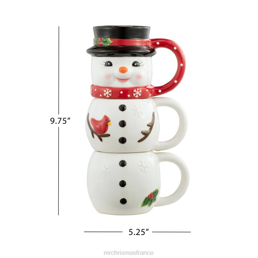 décoration Mr. Christmas Ensemble 12oz de 3 tasses empilables en céramique-bonhomme de neige D00B80