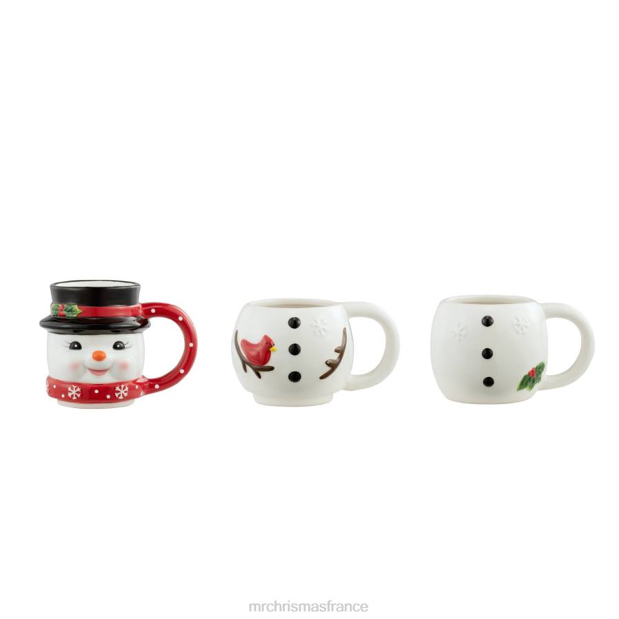 décoration Mr. Christmas Ensemble 12oz de 3 tasses empilables en céramique-bonhomme de neige D00B80