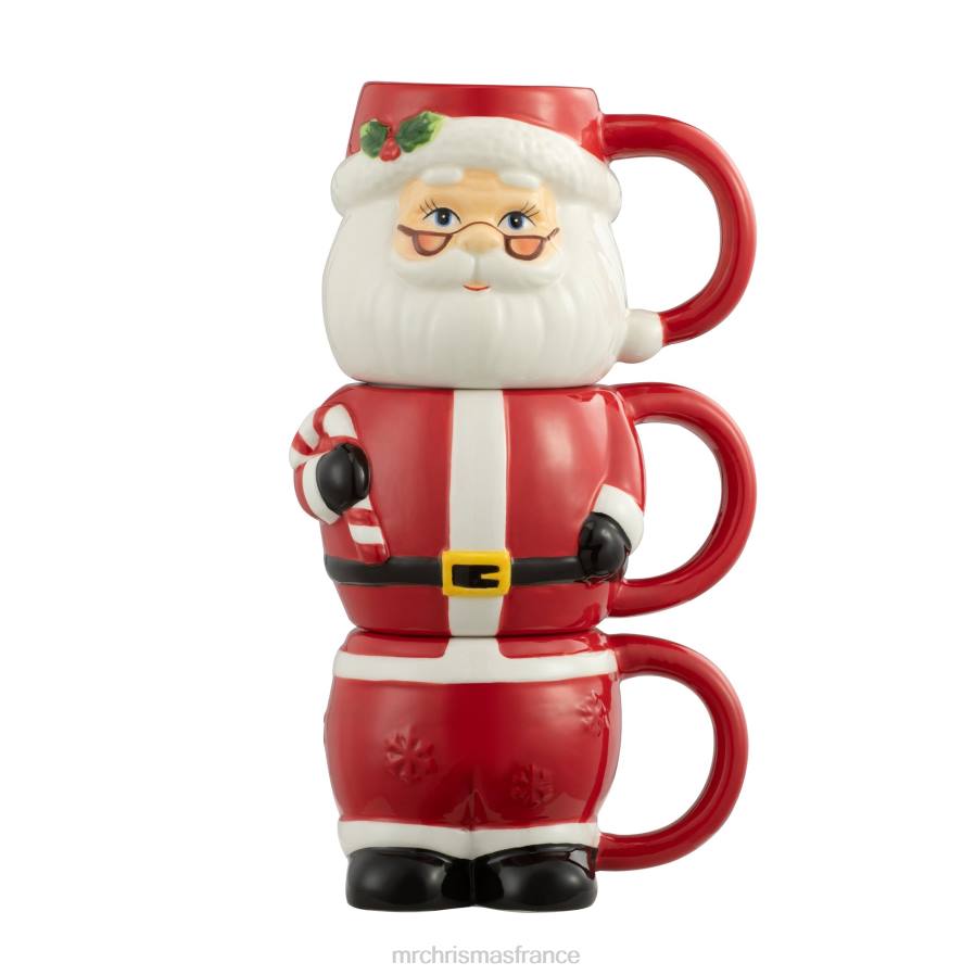 décoration Mr. Christmas Ensemble de 12 oz de 3 tasses empilables en céramique-père Noël D00B79