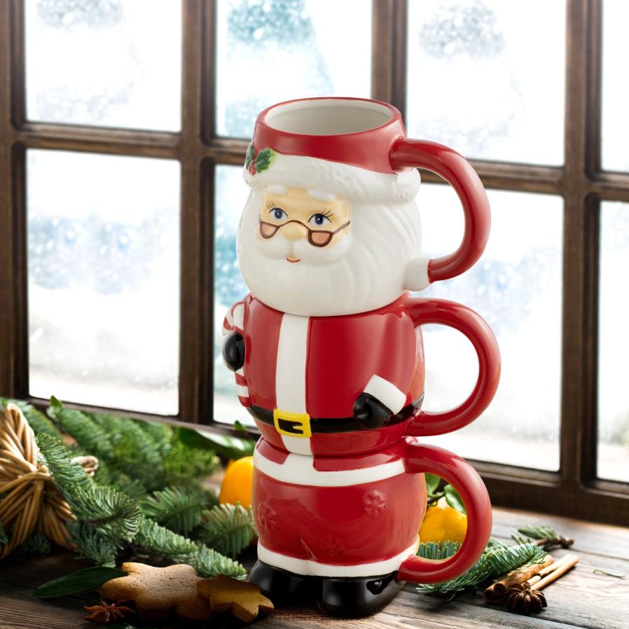 décoration Mr. Christmas Ensemble de 12 oz de 3 tasses empilables en céramique-père Noël D00B79
