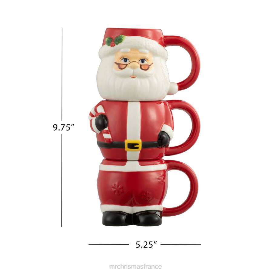 décoration Mr. Christmas Ensemble de 12 oz de 3 tasses empilables en céramique-père Noël D00B79