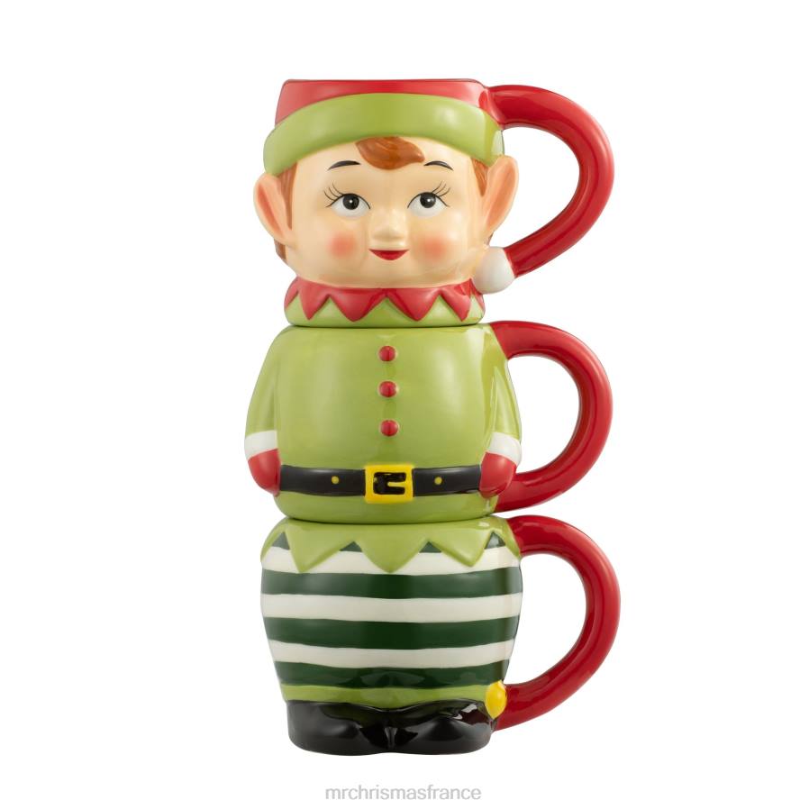 décoration Mr. Christmas Ensemble de 3 tasses empilables en céramique de 12 oz - elfe D00B78
