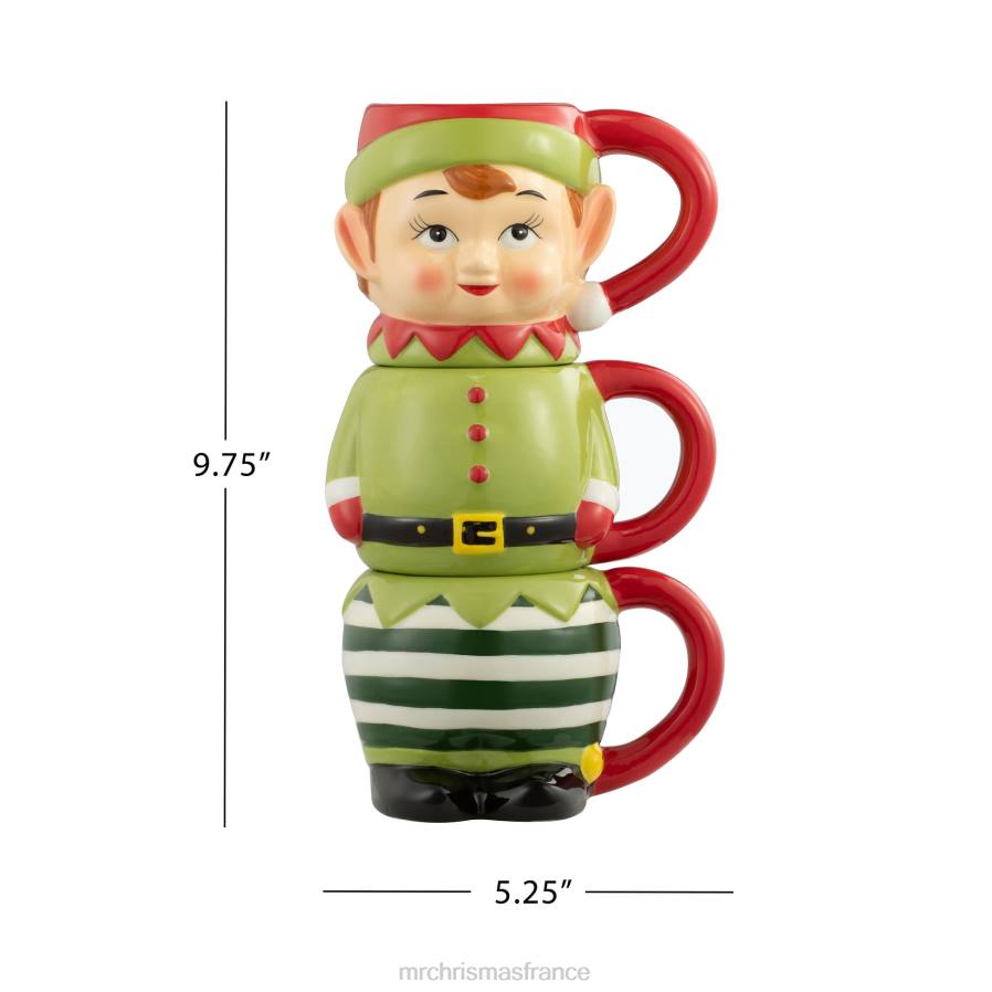 décoration Mr. Christmas Ensemble de 3 tasses empilables en céramique de 12 oz - elfe D00B78