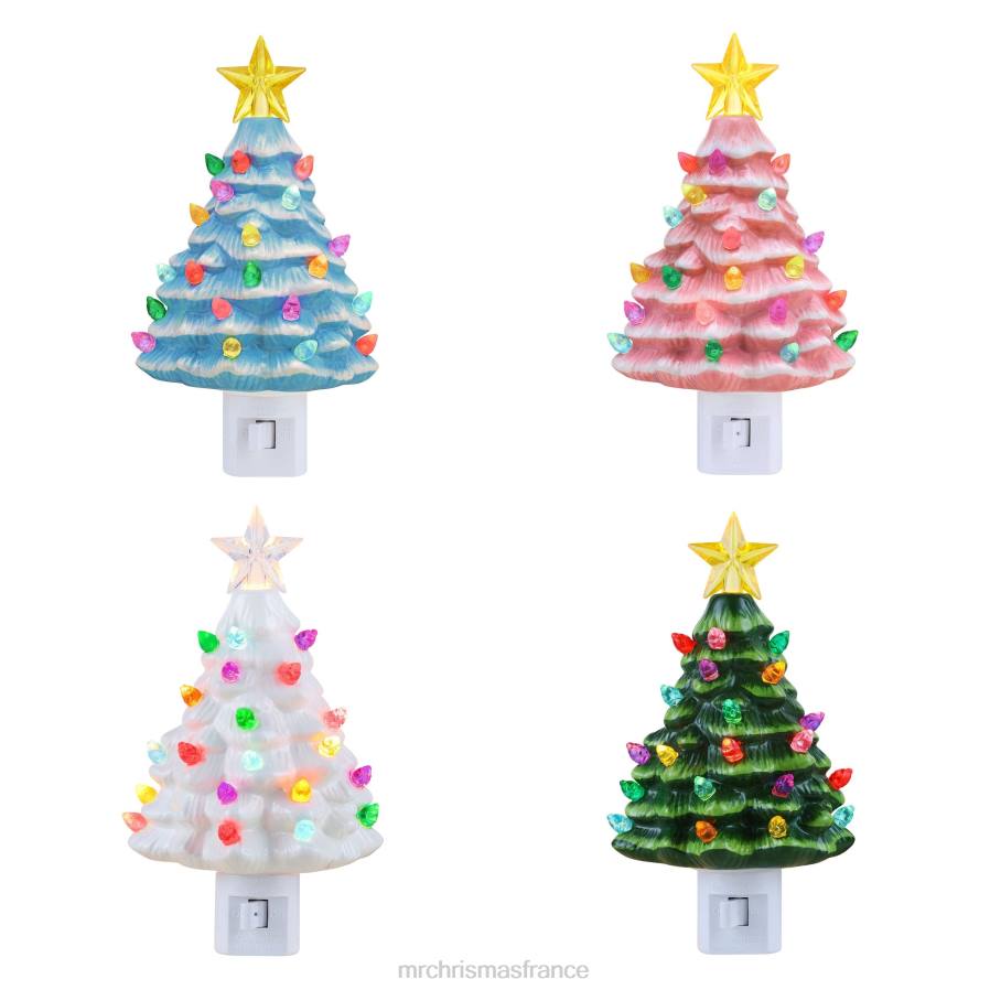 décoration Mr. Christmas Ensemble de 6,5" de 4 veilleuses nostalgiques en céramique éclairées en forme d'arbre D00B124