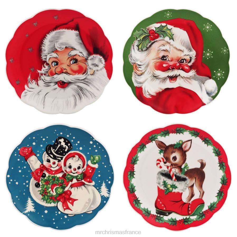 décoration Mr. Christmas Ensemble de 8,5" de 4 assiettes en céramique nostalgiques D00B108