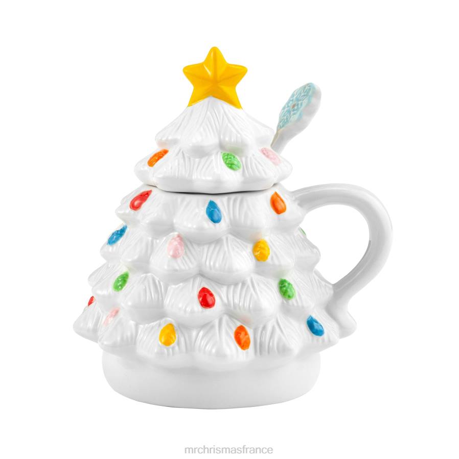 décoration Mr. Christmas Tasse à couvercle d'arbre en céramique nostalgique de 16 oz avec cuillère-blanc D00B93