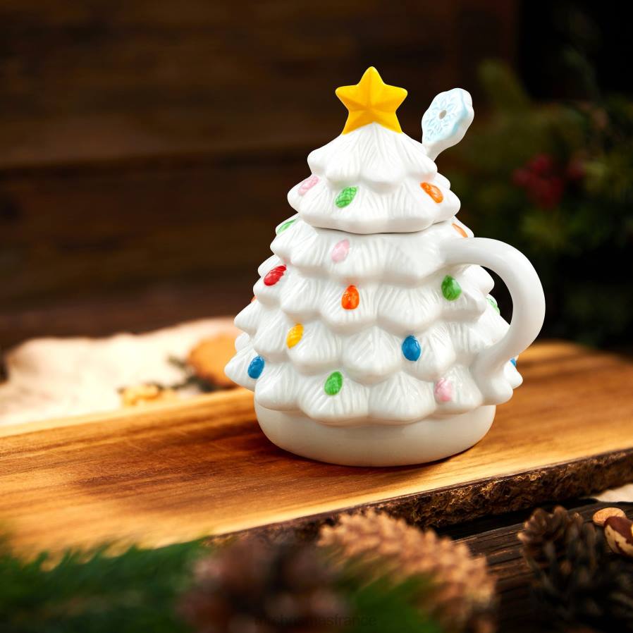 décoration Mr. Christmas Tasse à couvercle d'arbre en céramique nostalgique de 16 oz avec cuillère-blanc D00B93