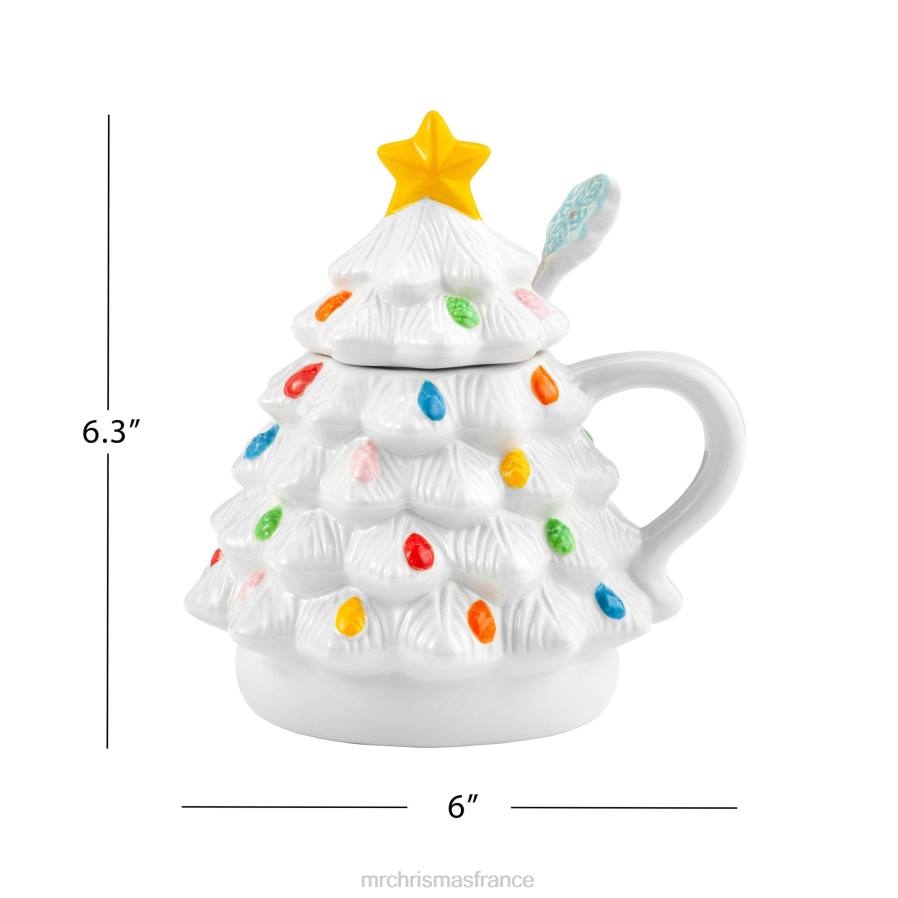 décoration Mr. Christmas Tasse à couvercle d'arbre en céramique nostalgique de 16 oz avec cuillère-blanc D00B93