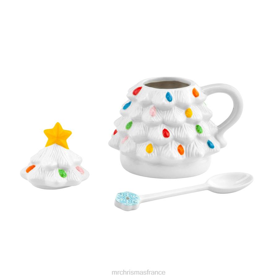 décoration Mr. Christmas Tasse à couvercle d'arbre en céramique nostalgique de 16 oz avec cuillère-blanc D00B93