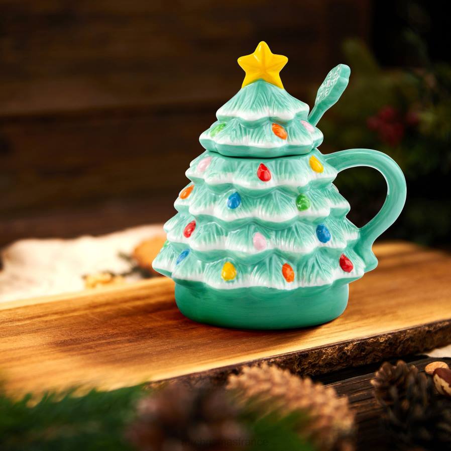 décoration Mr. Christmas Tasse à couvercle d'arbre en céramique nostalgique de 16 oz avec cuillère-écume de mer D00B94