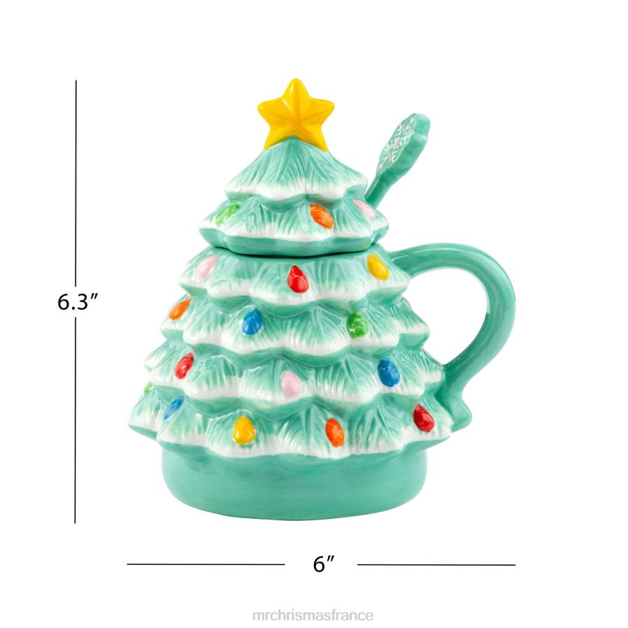 décoration Mr. Christmas Tasse à couvercle d'arbre en céramique nostalgique de 16 oz avec cuillère-écume de mer D00B94