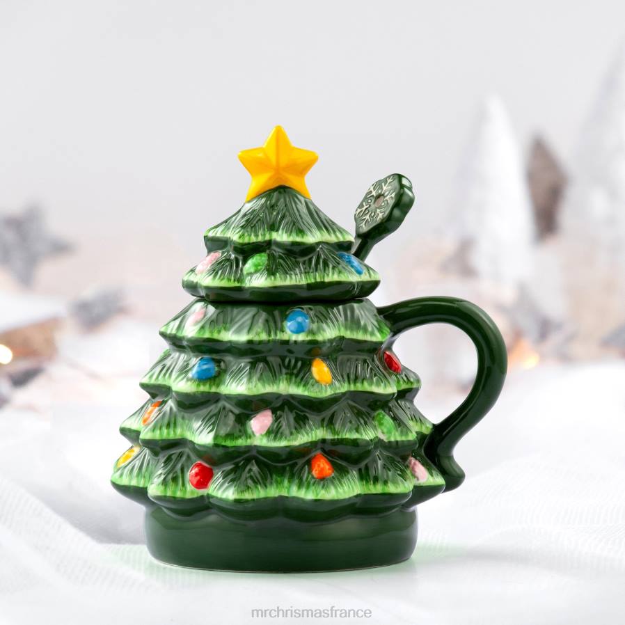 décoration Mr. Christmas Tasse à couvercle d'arbre en céramique nostalgique de 16 oz avec cuillère-vert D00B95