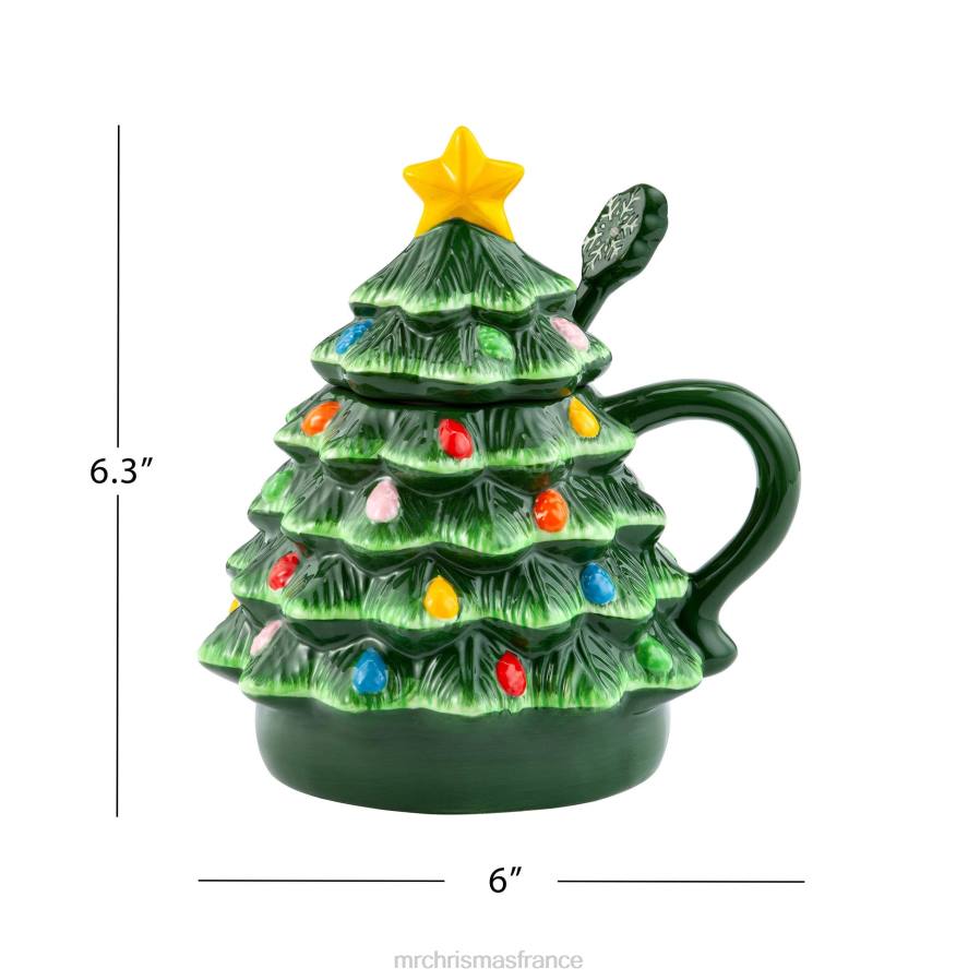 décoration Mr. Christmas Tasse à couvercle d'arbre en céramique nostalgique de 16 oz avec cuillère-vert D00B95
