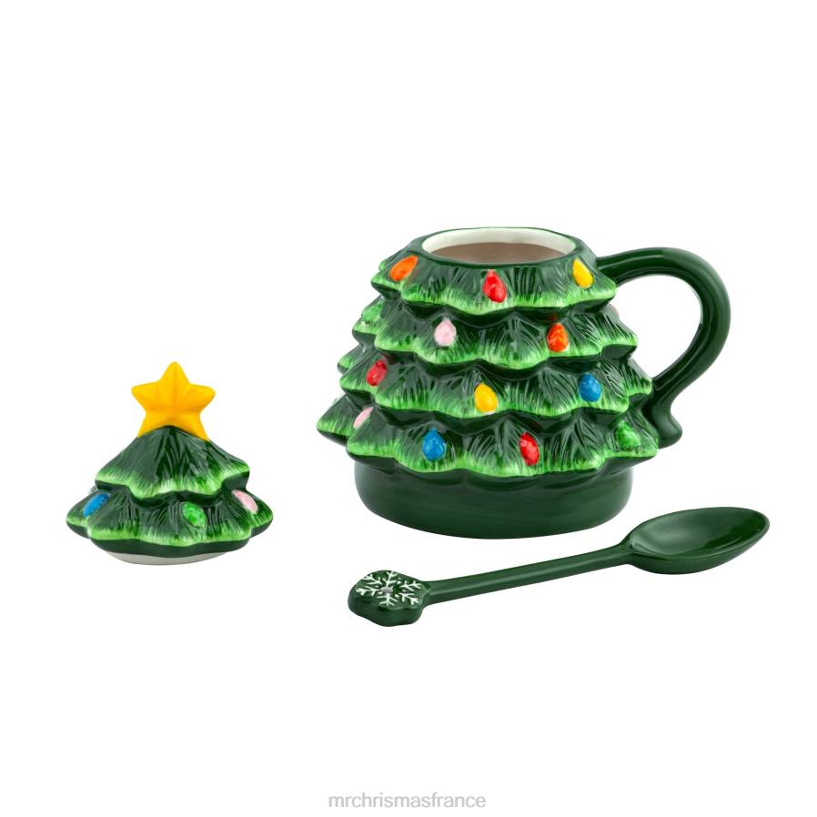 décoration Mr. Christmas Tasse à couvercle d'arbre en céramique nostalgique de 16 oz avec cuillère-vert D00B95