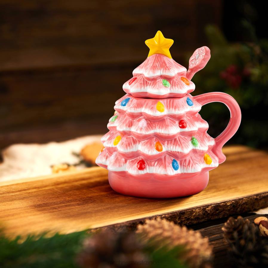 décoration Mr. Christmas Tasse à couvercle d'arbre en céramique nostalgique de 16 oz avec cuillère-rose D00B245