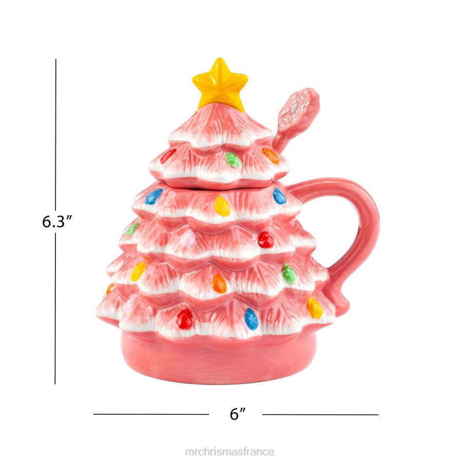 décoration Mr. Christmas Tasse à couvercle d'arbre en céramique nostalgique de 16 oz avec cuillère-rose D00B245
