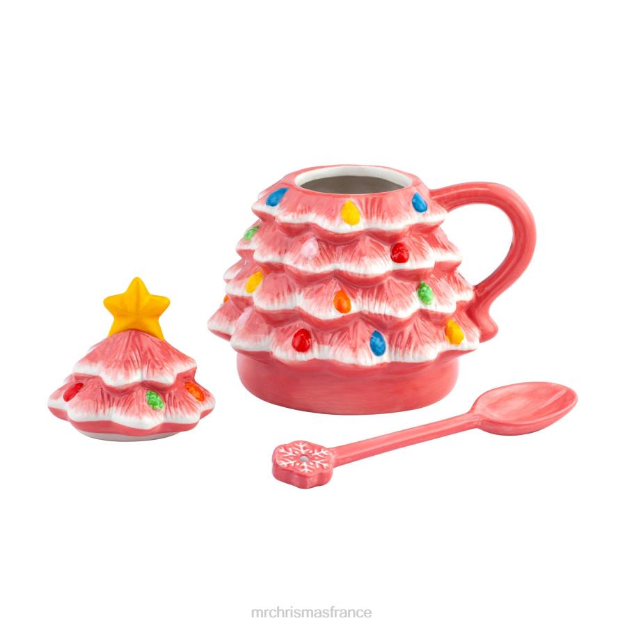 décoration Mr. Christmas Tasse à couvercle d'arbre en céramique nostalgique de 16 oz avec cuillère-rose D00B245
