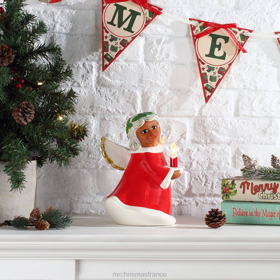 décoration Mr. Christmas Ange noir éclairé en céramique nostalgique de 9 pouces D00B62