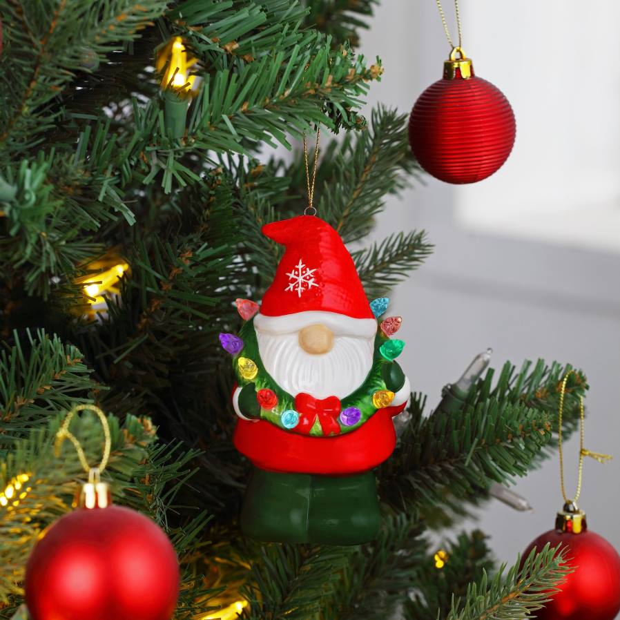 décoration Mr. Christmas mini figurine-gnome nostalgique en céramique avec couronne D00B70